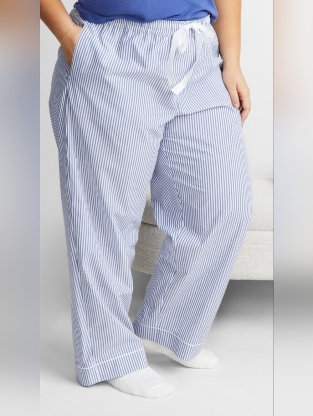 State of Day Women's Printed Poplin Pajama Pants - Blue Stripe